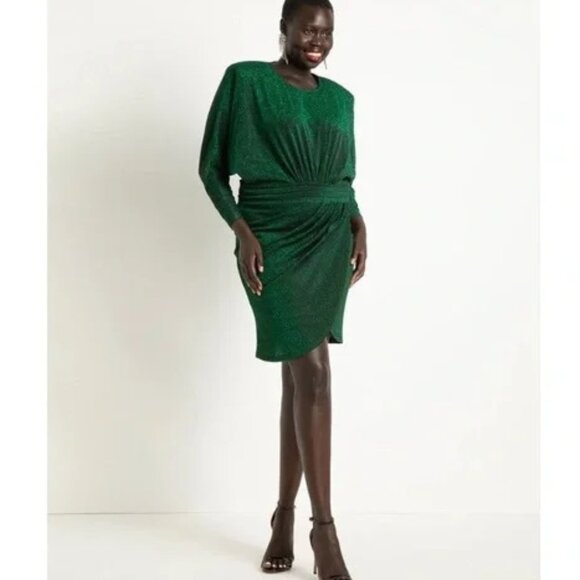 Eloquii Lurex Shimmer Dress 22 Tulip Hem Asymmetrical Cocktail Party Green - Picture 1 of 15